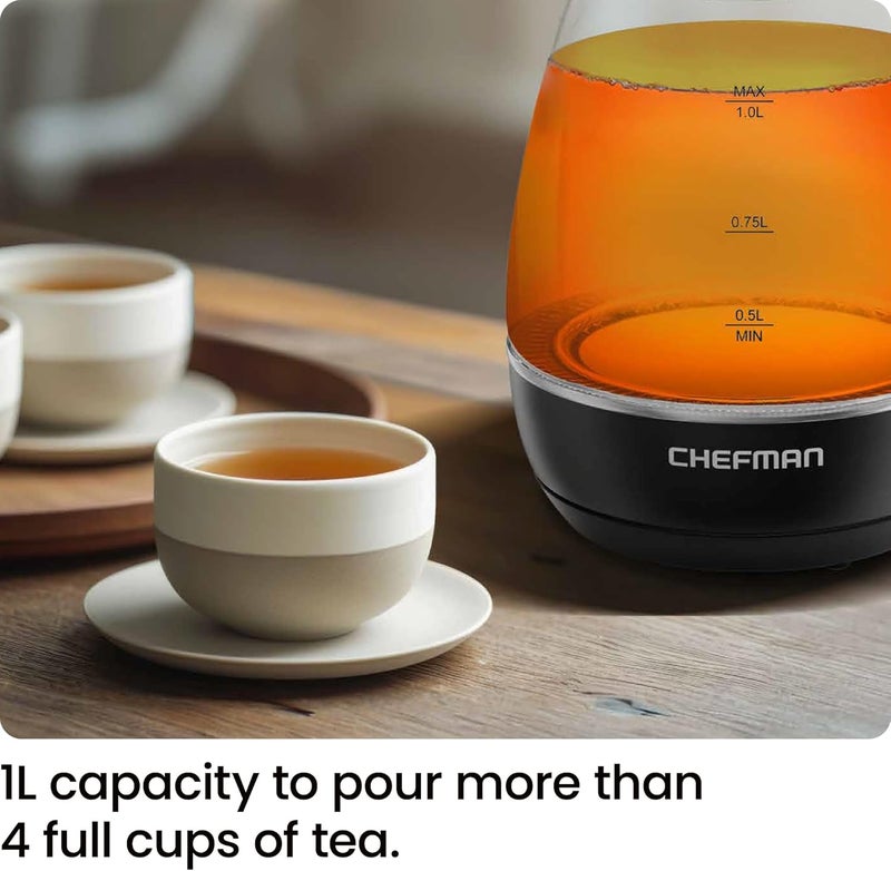 Chefman Electric Kettle with Tea Infuser, Compact 1L (4 Cups), 1500W, Removable Lid for Easy Cleaning, Boil-Dry Protection, Stainless Steel Filter, BPA Free, Auto Shut Off, Small Electric Tea Kettle - Image 4